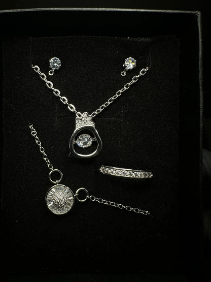 Diamond Charm Luxe Set – Pendant, Ring, Bracelet & Earrings